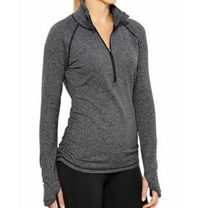 Lucy Woman’s Dashing Stripes Half Zip Long Sleeve Top- grey and white stipe XS